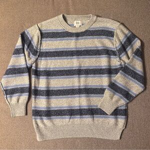 BDG Men's Gray and Blue Striped Crewneck Sweater